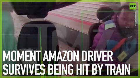Moment Amazon driver survives being hit by train