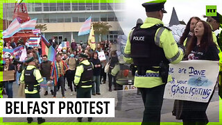 Anti-transgender activists vs LGBTQ+ rights defenders in Belfast