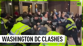 Protesters clash with cops outside Democratic HQ in US