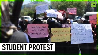 Female students protest the closure of Islamic University in Kabul