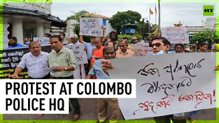 Trade unions protest outside Colombo police headquarters
