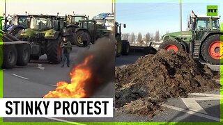 German farmers use fire and manure to protest in Hamburg