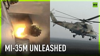 Russian Mi-35M helicopter hits Ukrainian positions