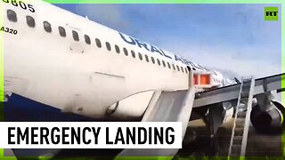 Russian passenger plane crash-lands in a field