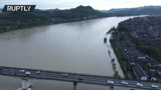 China’s flood damage: Drone footage