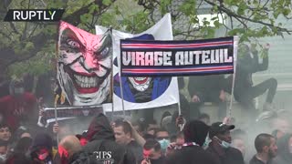 Hundreds of PSG supporters gather to cheer on the team ahead of Man City semi-final clash