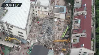 Drone footage | Grim images of collapsed hotel in Suzhou, China