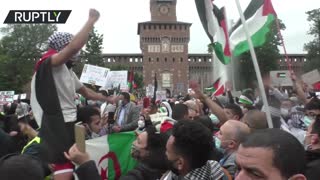 Hundreds of pro-Palestinian protesters gather in Milan to demonstrate against Israel