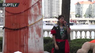 Protesters splash Columbus statue with paint in Tampa