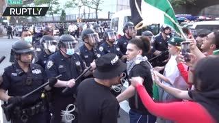 Police and pro-Palestine activists scuffle next to UN HQ in NYC